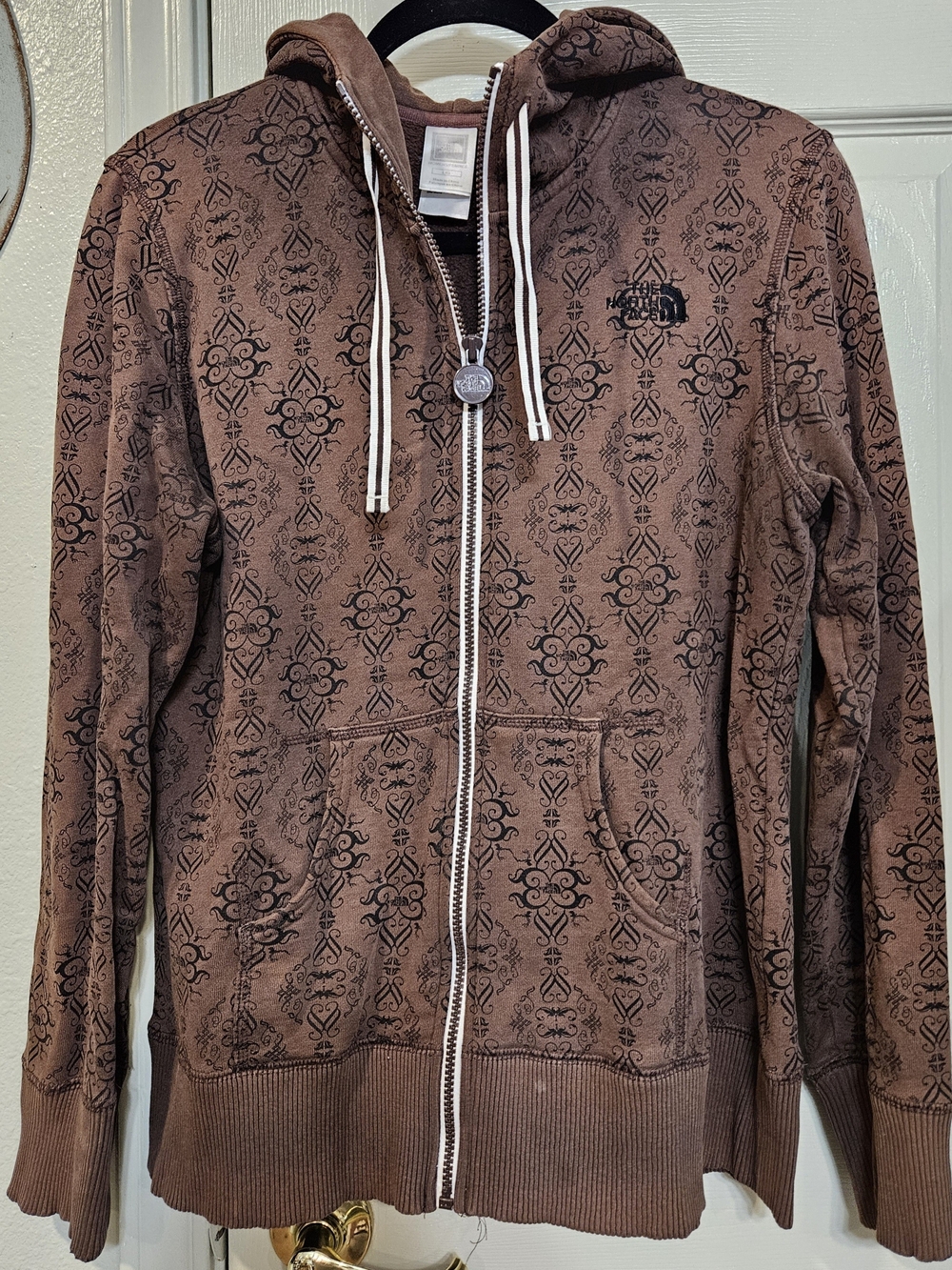 The North Face Brown Patterned Zip-Up Hoodie with Drawstring